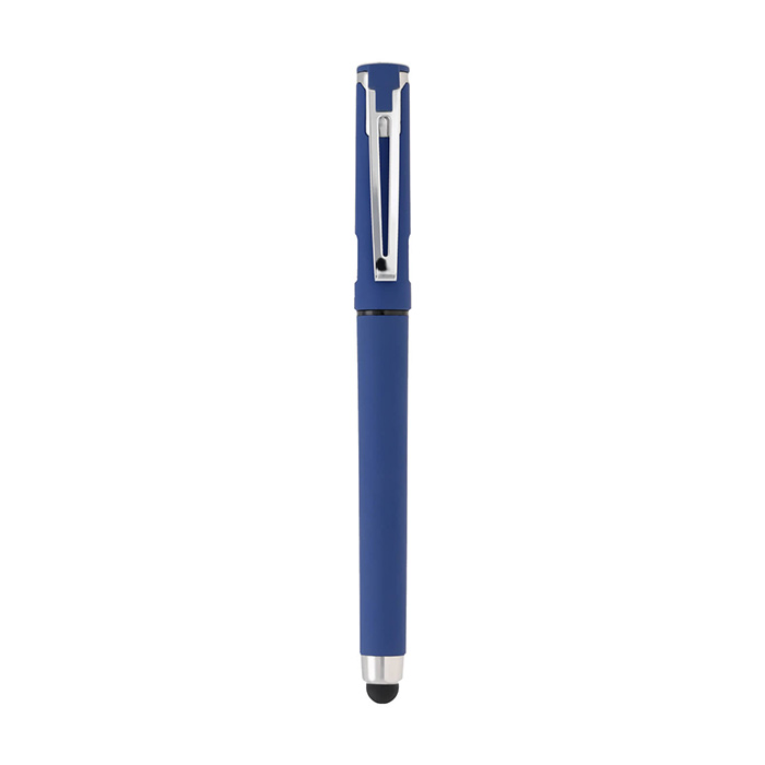 GL 23169, LIOZ. Bolígrafo de plástico acabado rubber, tinta de gel y goma touchs creen. Incluye tapa con clip y espacio que sirve como soporte para celular.